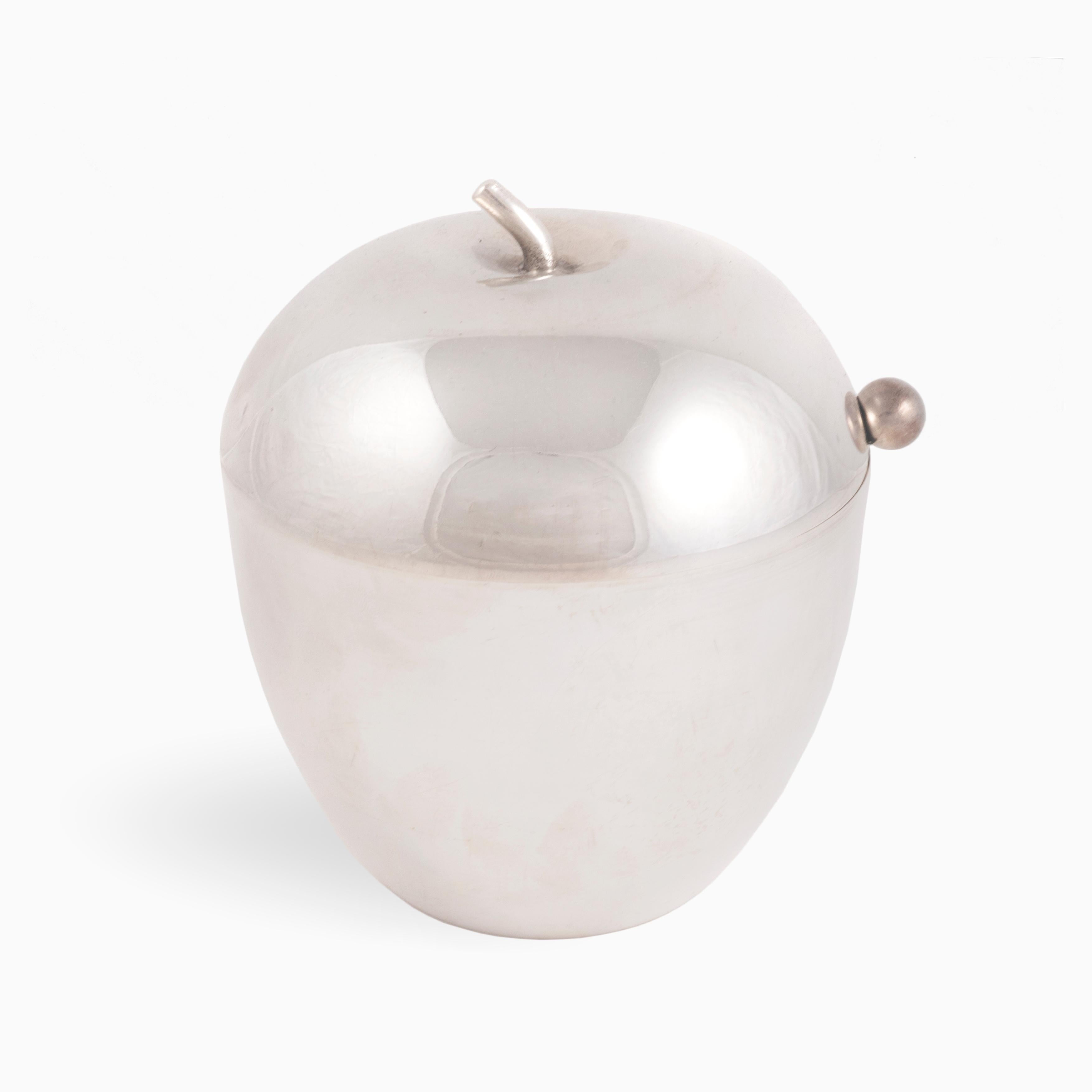 French Apple Silver Ice Bucket with Ladle, 1970s