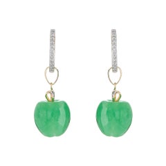 Apple Jade Diamond Drop Earrings Estate 14 Karat Gold Small Hoops Fine Jewelry