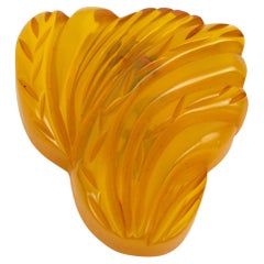 Apple-Juice Bakelite Brooch or DressClip with Floral Carving