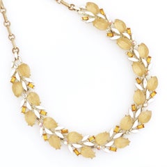 Apple Juice Thermoset Leaf and Topaz Baguette Choker Necklace By Lisner, 1960s