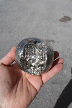 Apple Metal Sculpture with Bite Lebanese Artist Amine El Bacha Silver Color