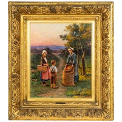 Antique "Apple Pickers in the Orchard" by Cesar Pattein