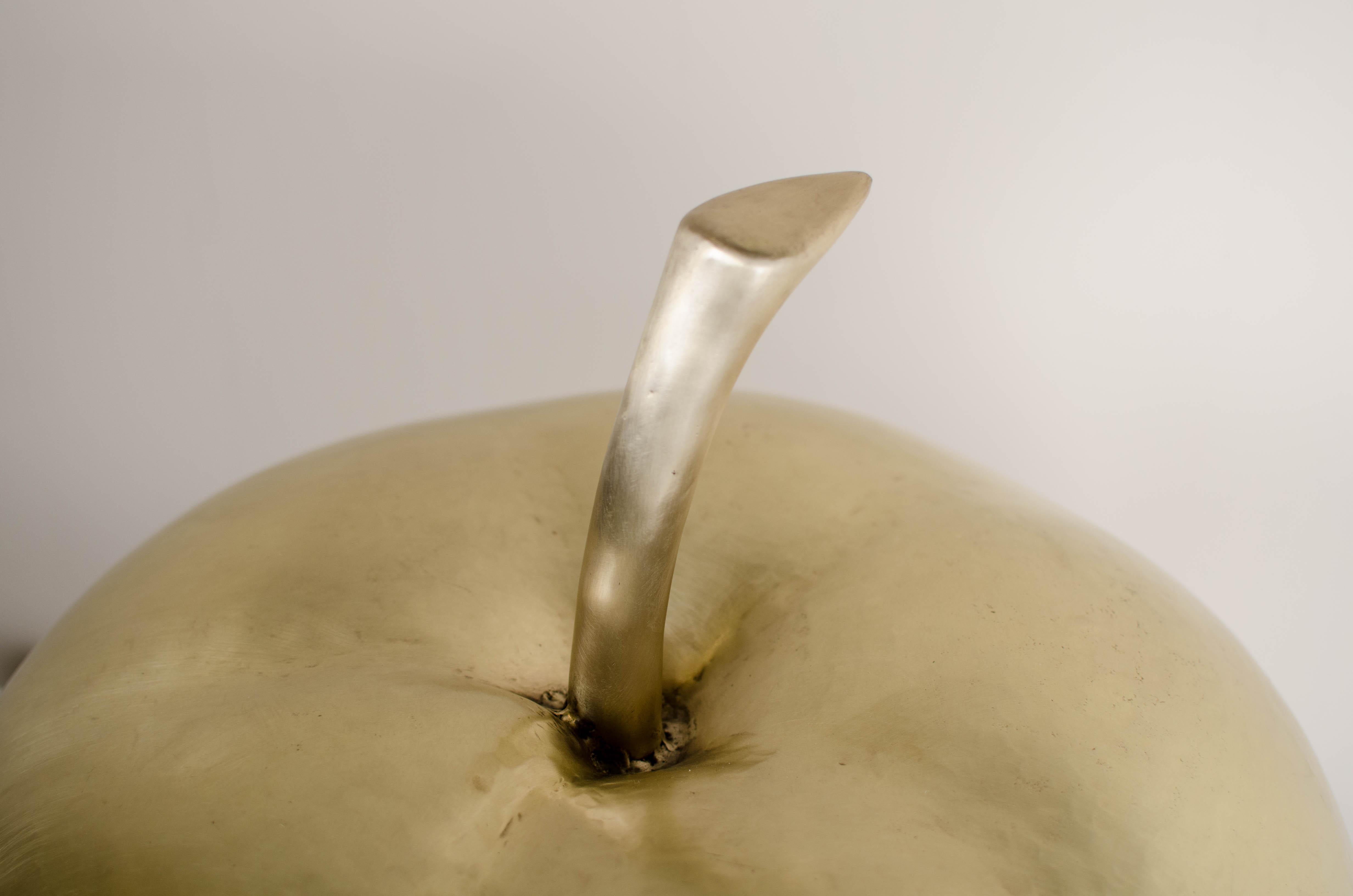 Repoussé Apple Sculpture, Brass by Robert Kuo, Hand Repousse, Limited Edition