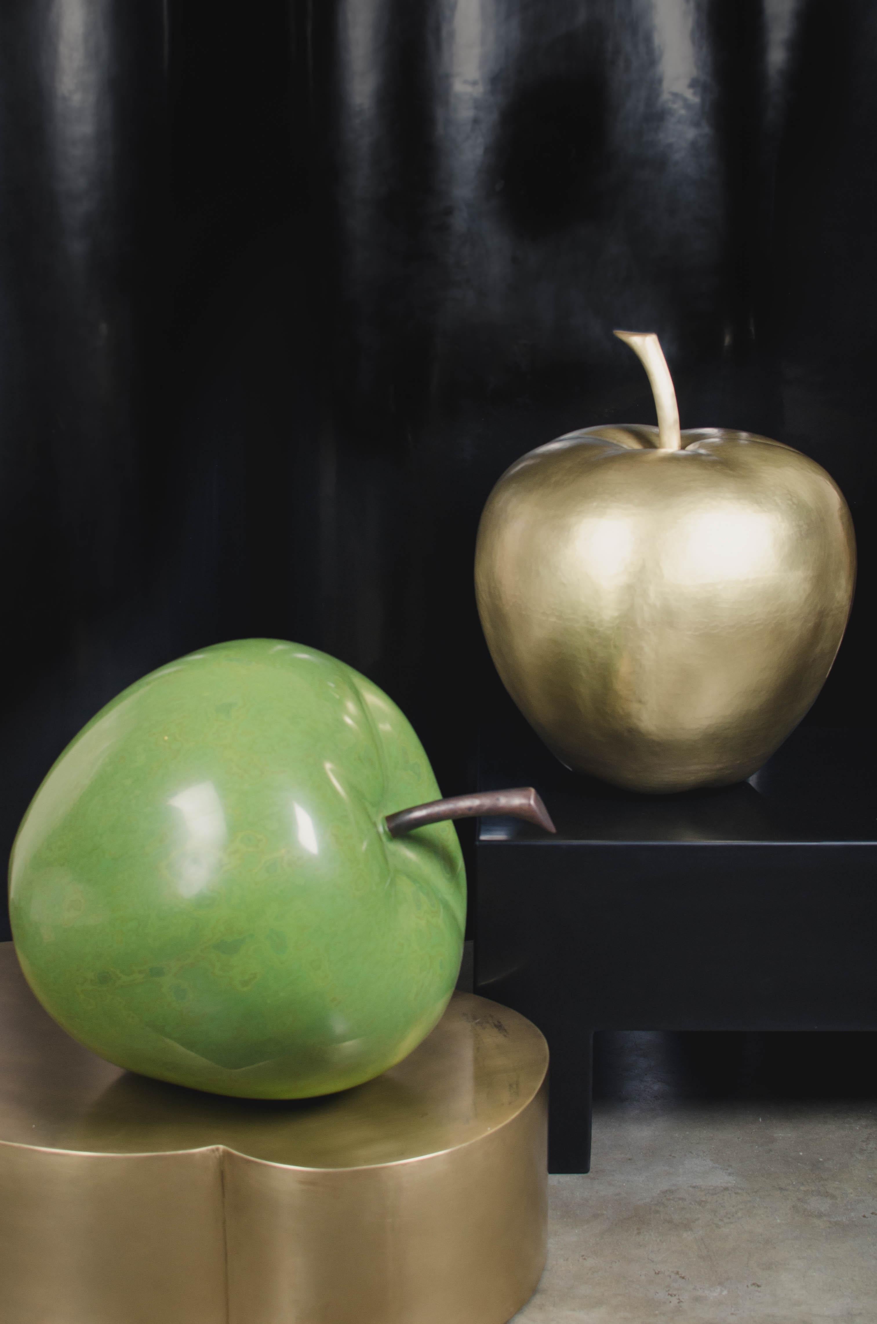 Apple Sculpture, Brass by Robert Kuo, Hand Repousse, Limited Edition In New Condition In Los Angeles, CA
