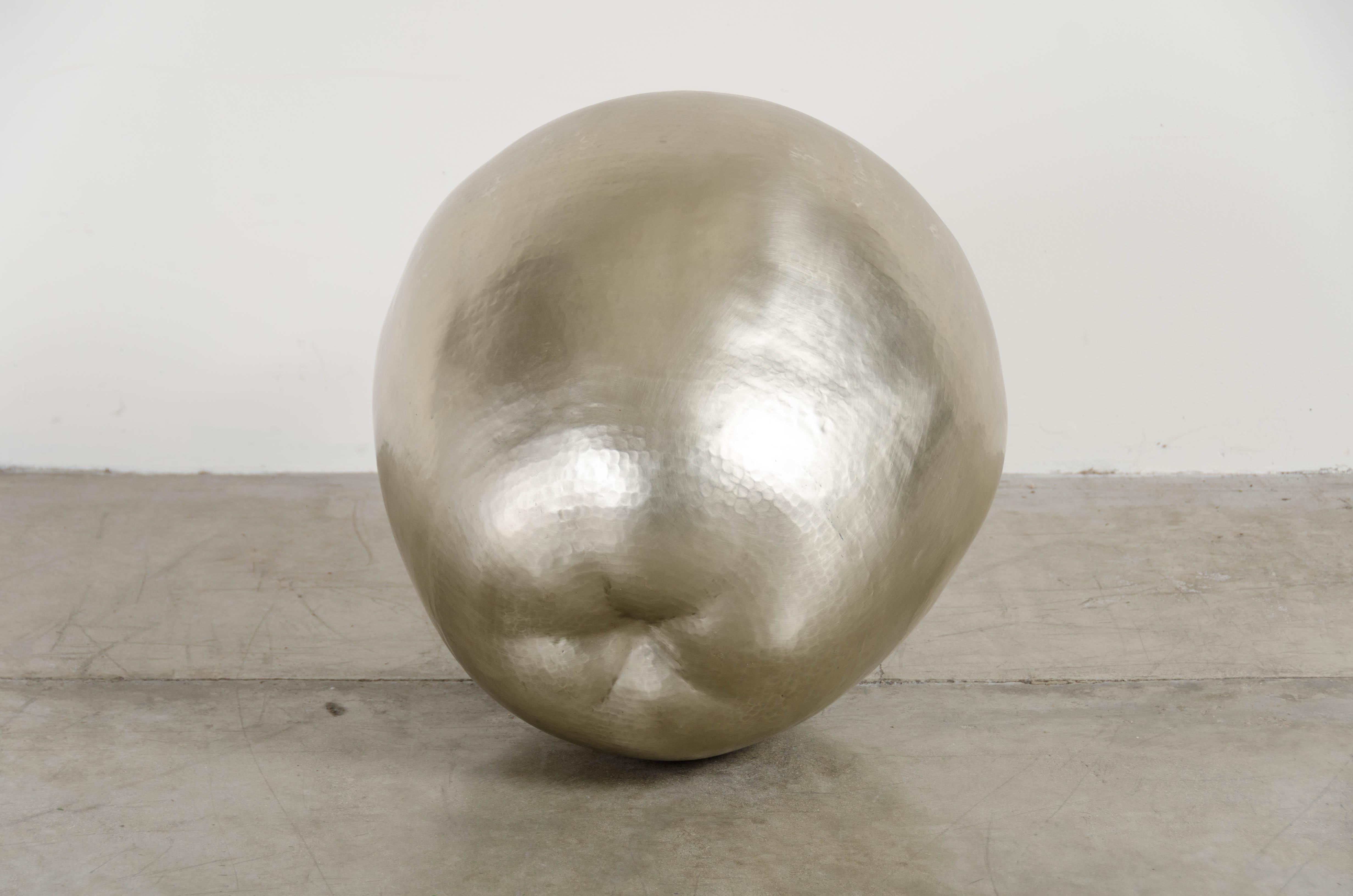 Repoussé Apple Sculpture, White Bronze by Robert Kuo, Hand Repousse, Limited Edition For Sale