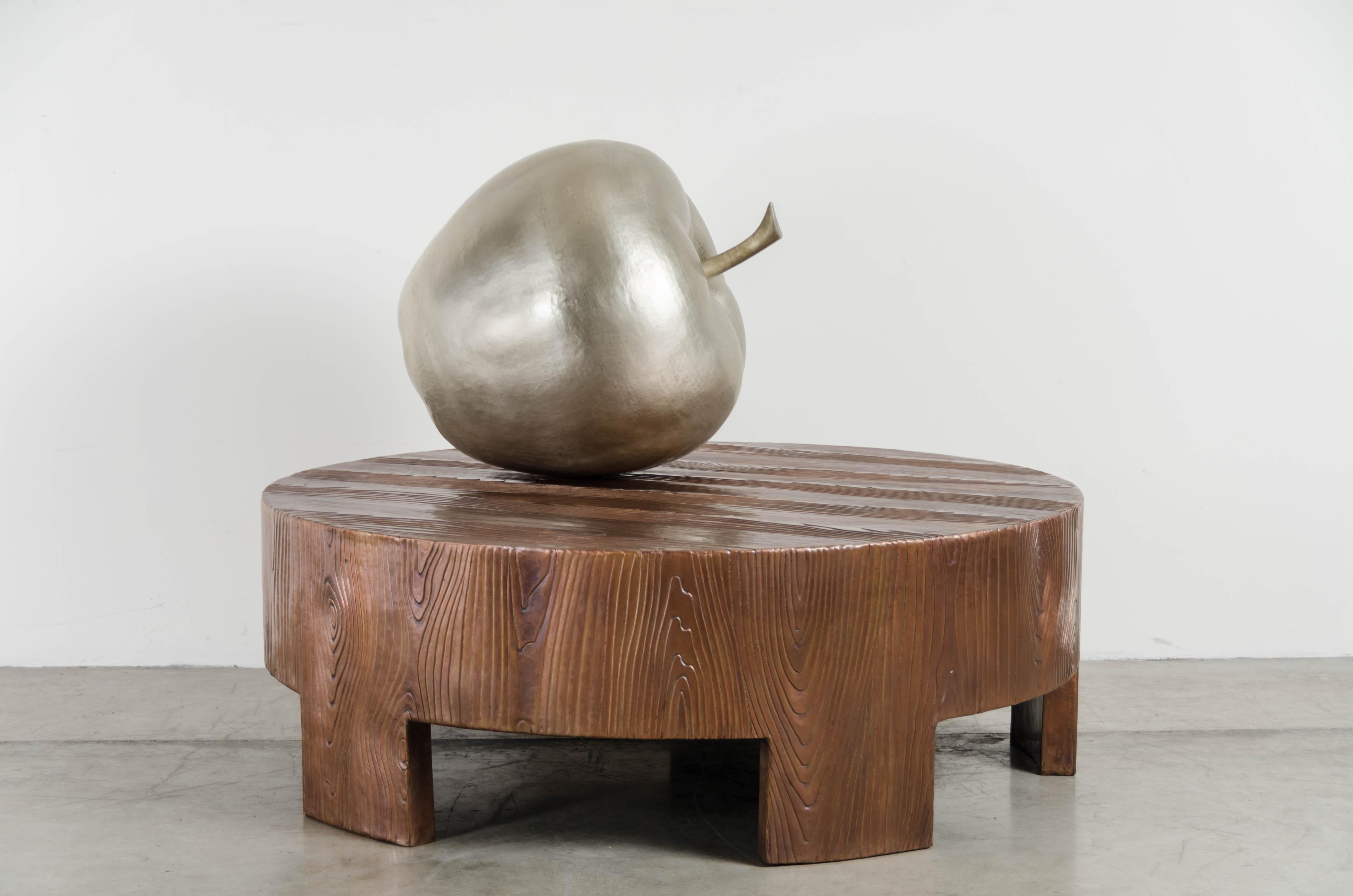 Apple Sculpture, White Bronze by Robert Kuo, Hand Repousse, Limited Edition In New Condition For Sale In Los Angeles, CA