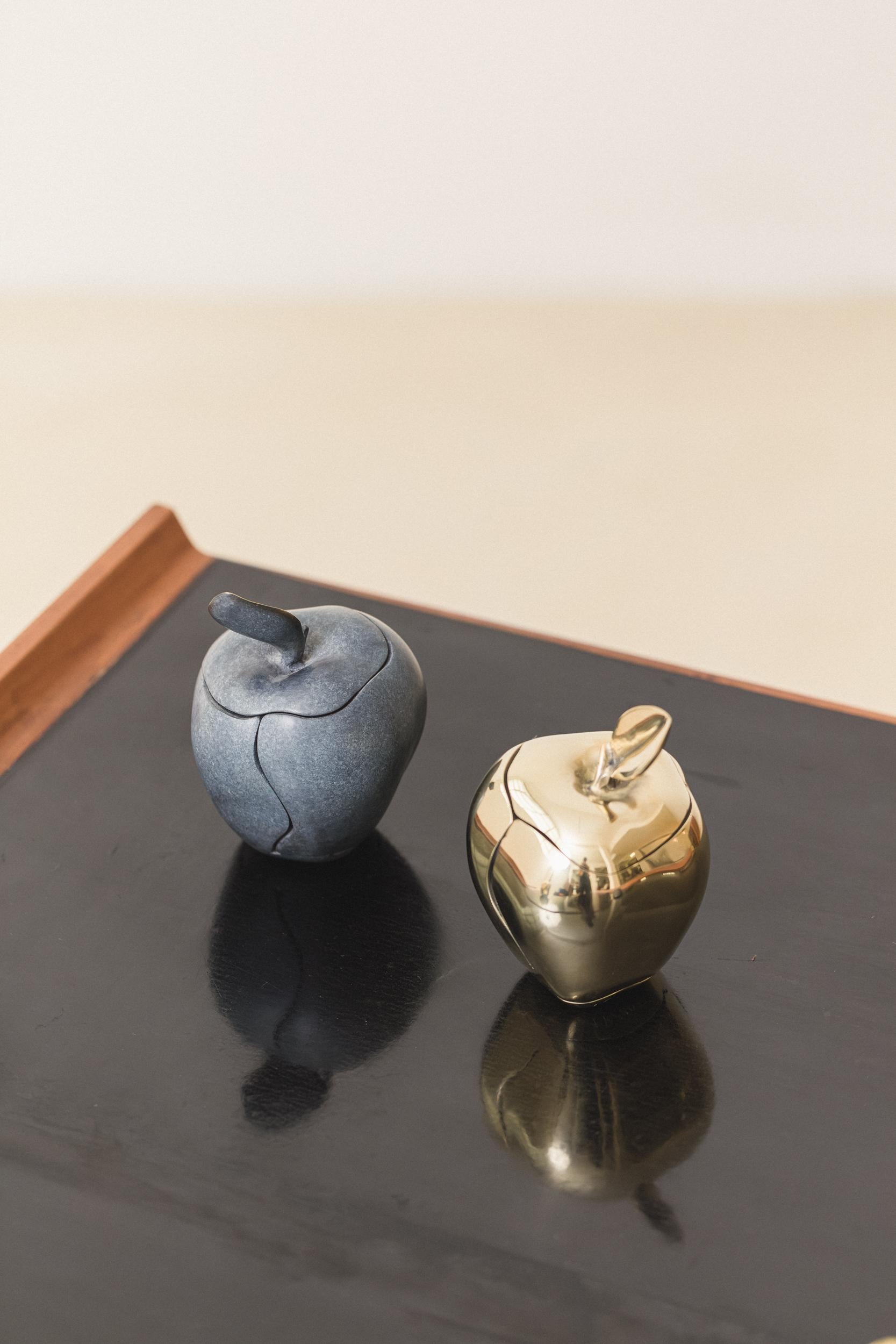 Brazilian Apple Sculpture with Blue Patina by Lucas Recchia, 2023 For Sale