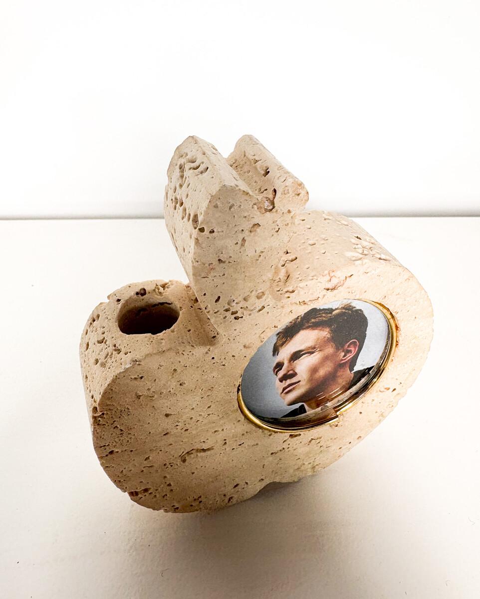 European Apple-Shaped Travertine Photo Frame For Sale