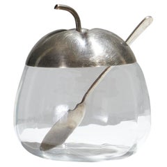 Sucrier en verre et métal en forme de pomme