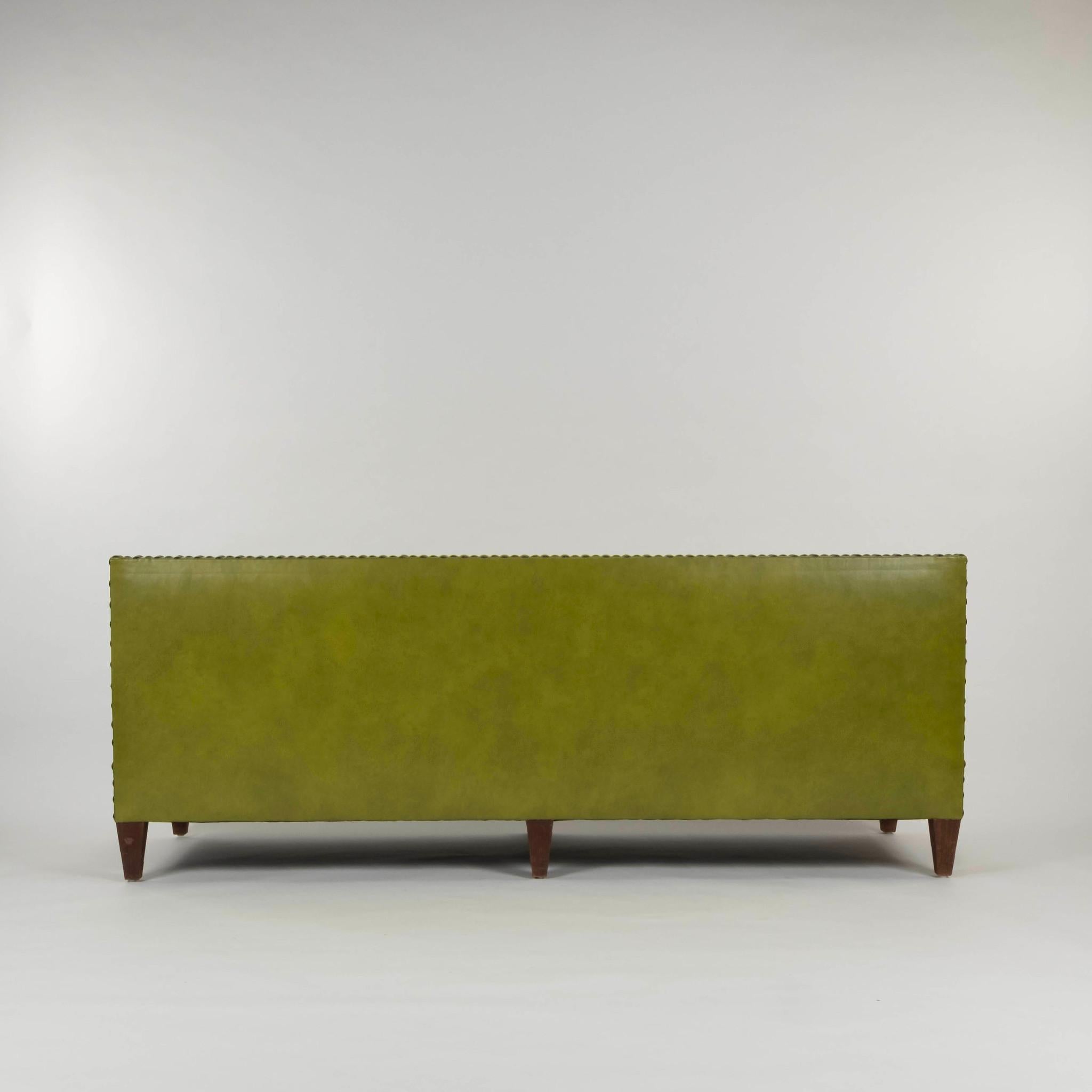 Contemporary AppleGreen Leather Studded Banquette For Sale