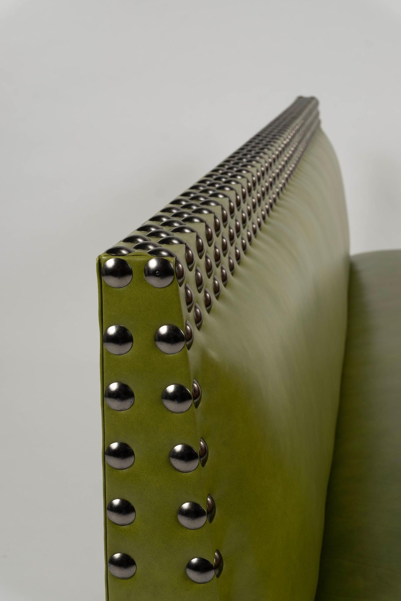 AppleGreen Leather Studded Banquette For Sale 1