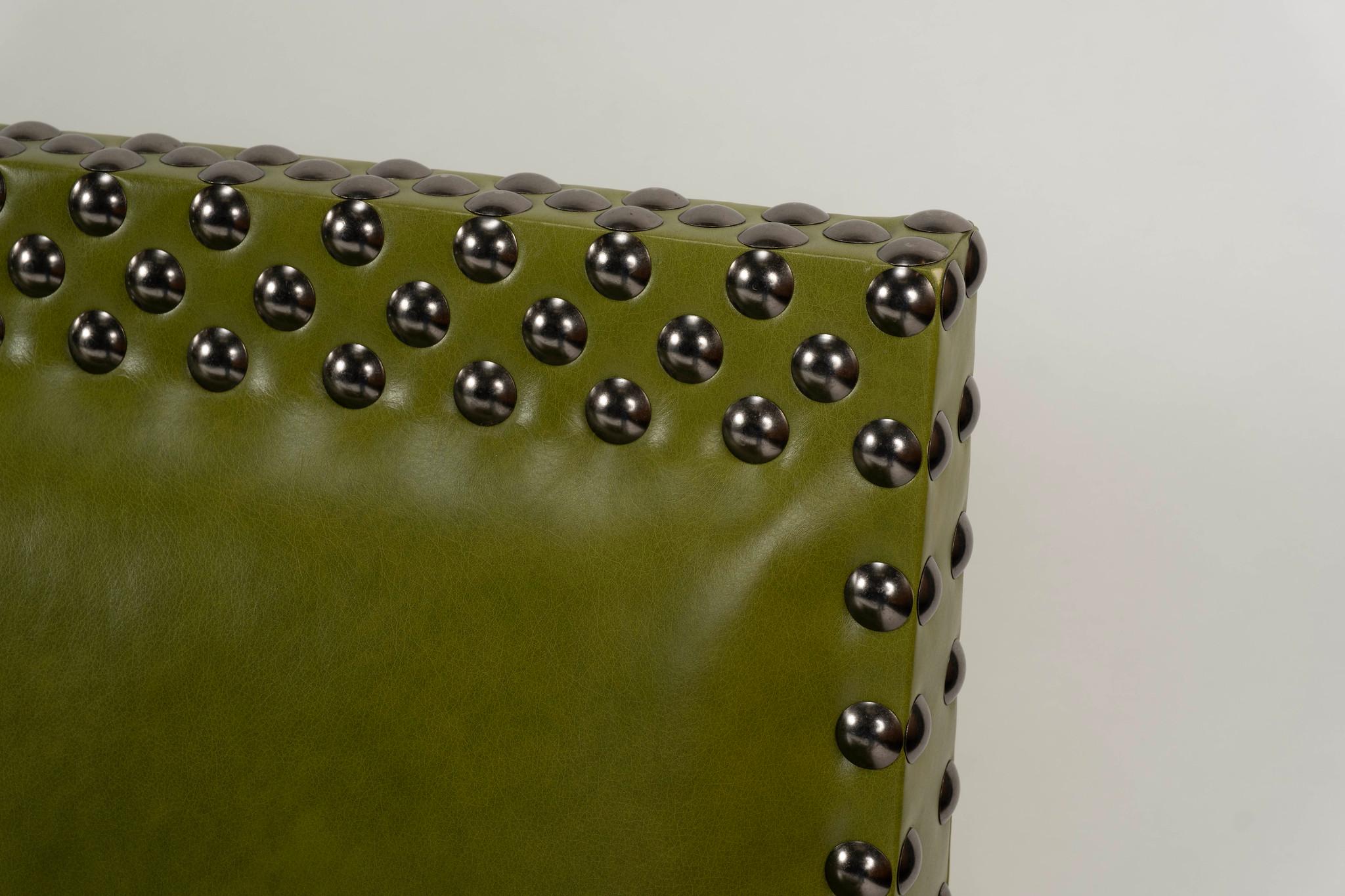 AppleGreen Leather Studded Banquette For Sale 2