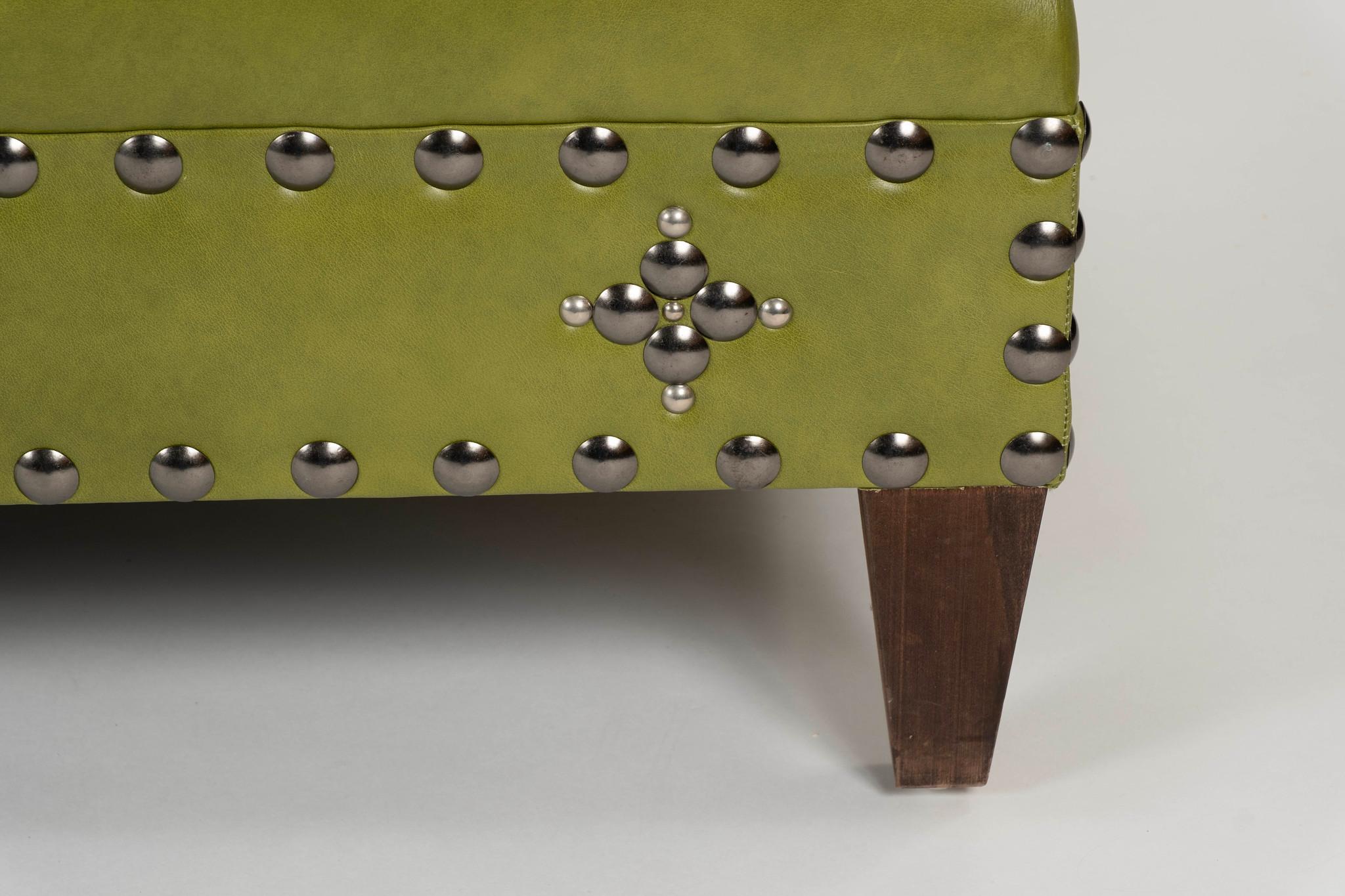 AppleGreen Leather Studded Banquette For Sale 3