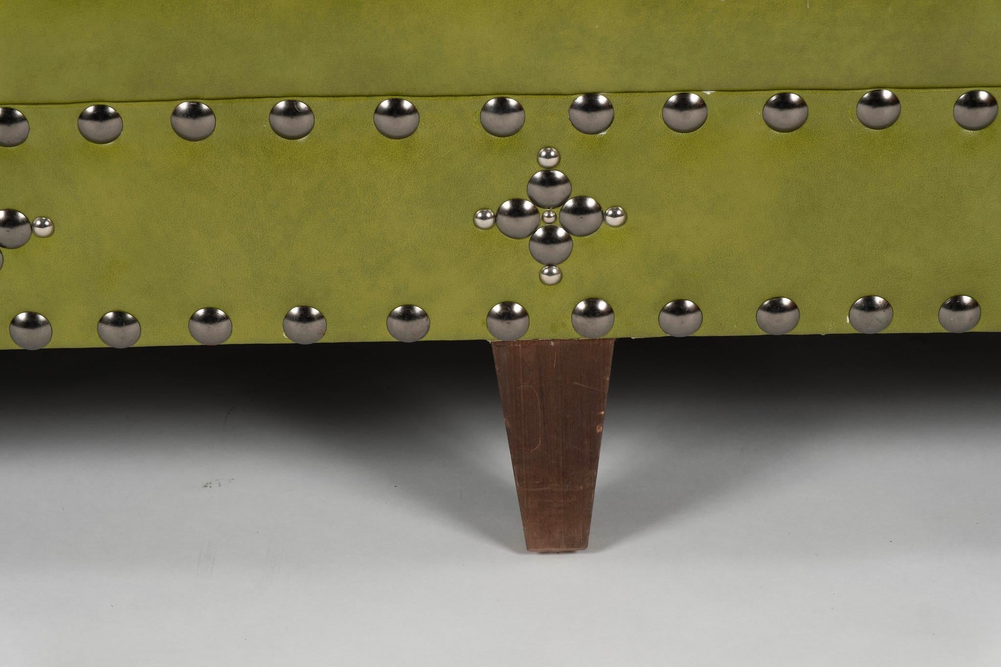 AppleGreen Leather Studded Banquette For Sale 4