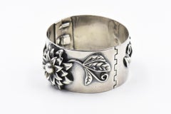 Applied Flower Floral Sterling Silver Bangle Bracelet by Heidi