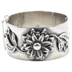 Retro Applied Flower Floral Sterling Silver Bangle Bracelet by Heidi