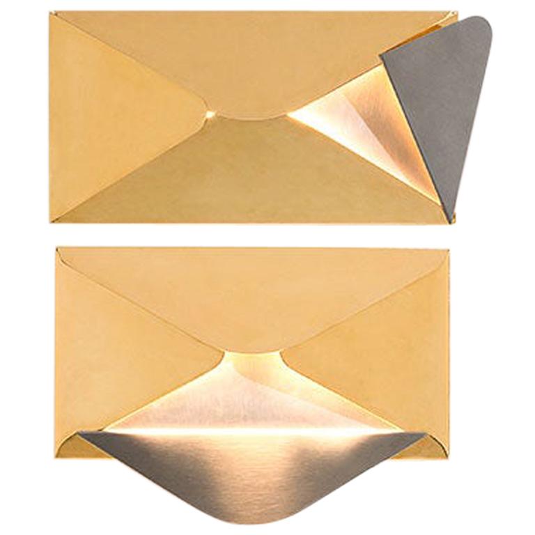 CORRISPONDENZA Wall Lamp in Brushed Steel and Gold-Plated Brass by Dimoremilano For Sale
