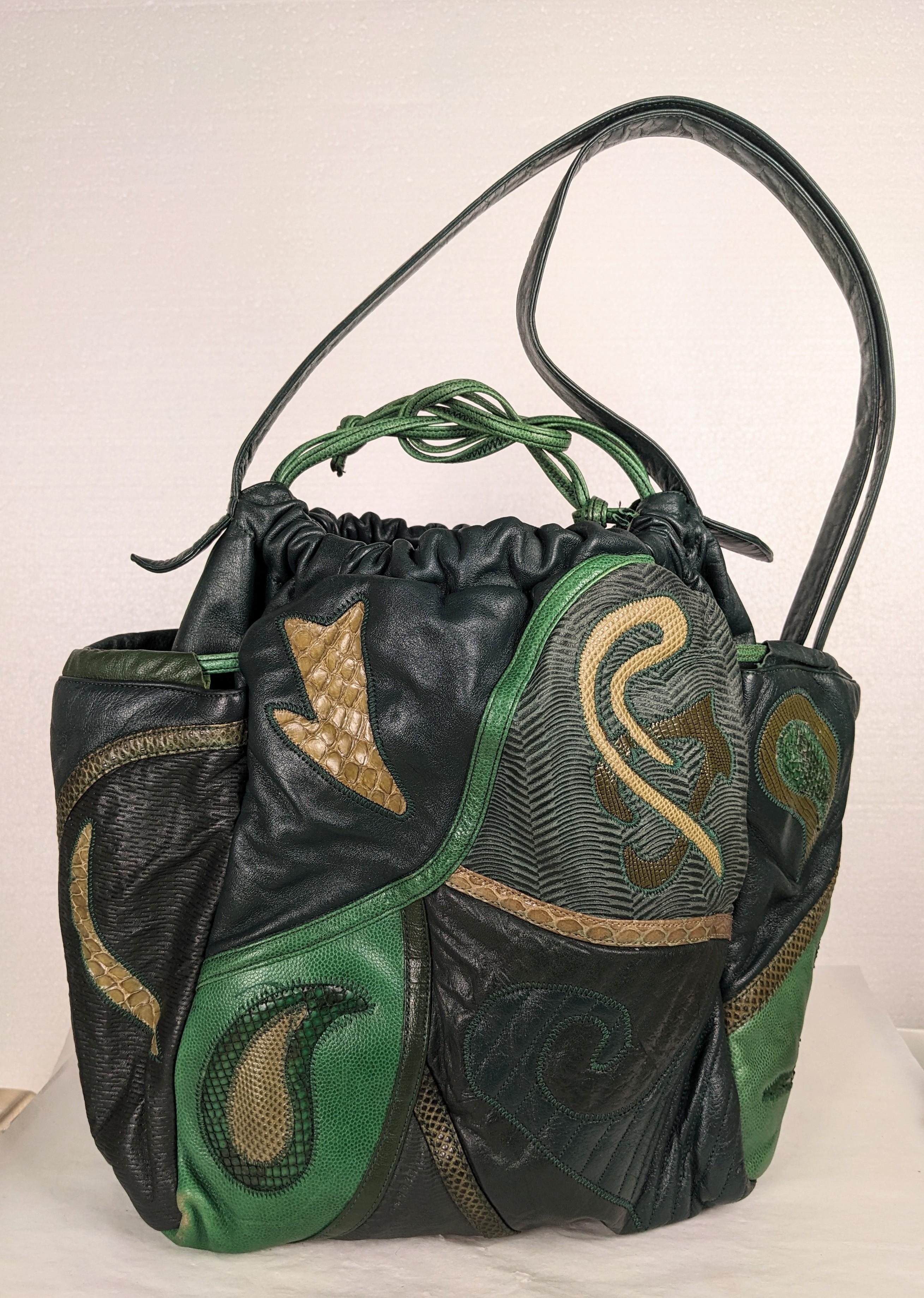 Bolso bandolera de piel y pieles exóticas, Sharif Negro en venta