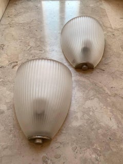 Elegant frosted glass wall sconces 1970 model filed Sergio Mazza