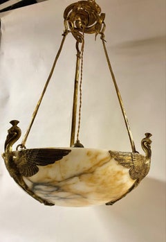 Rare Gilt bronze and alabaster Hanging Light by Albert Cheuret