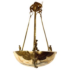 Rare Gilt bronze and alabaster Hanging Light by Albert Cheuret