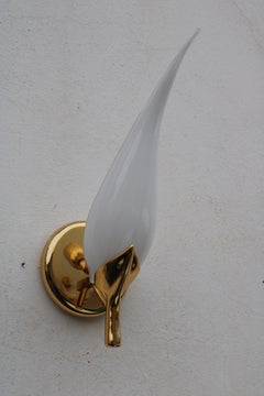 Applique Foglia Franco Luce in Vetro di Murano e Ottone 24 KT 1970