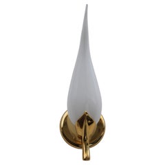 Applique Foglia Franco Luce in Vetro di Murano e Ottone 24 KT 1970