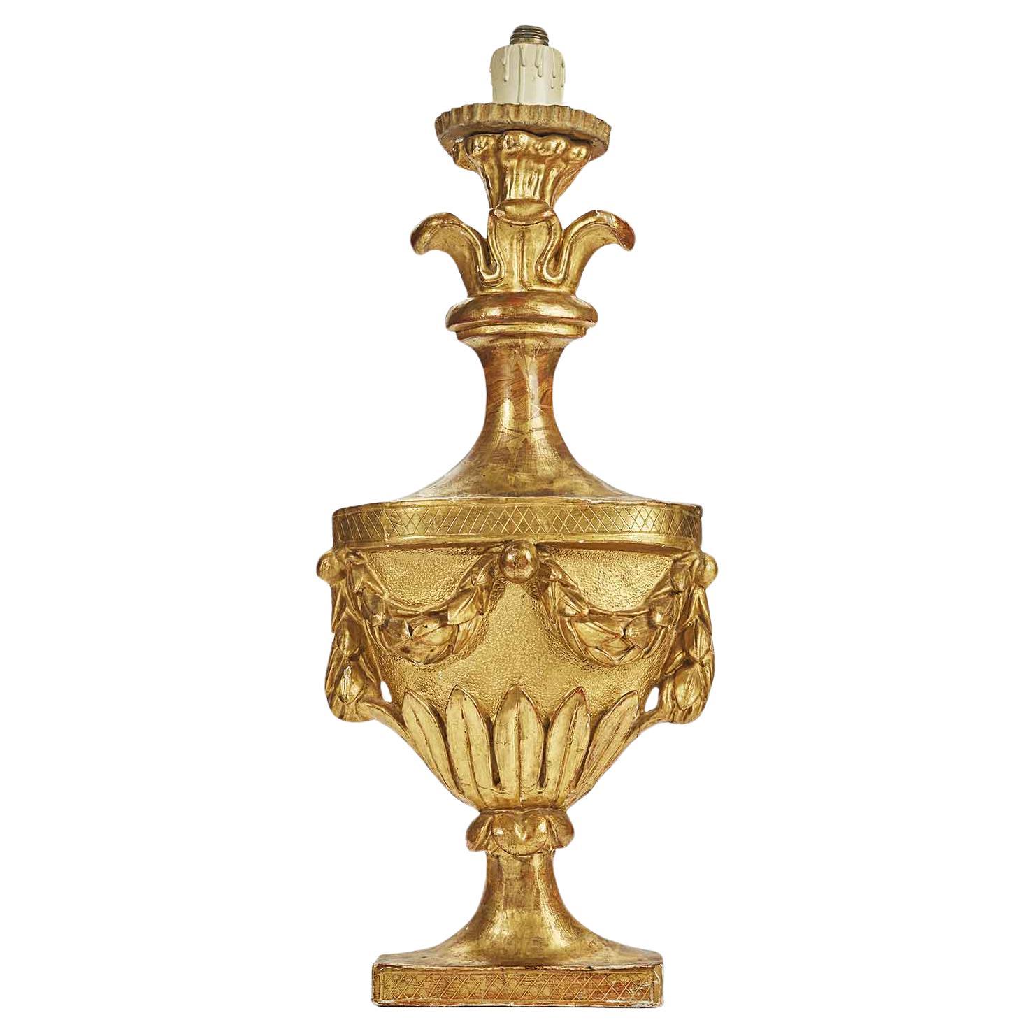 Italian Empire Vase Applique in Gilded Carved Wood Circa 1780