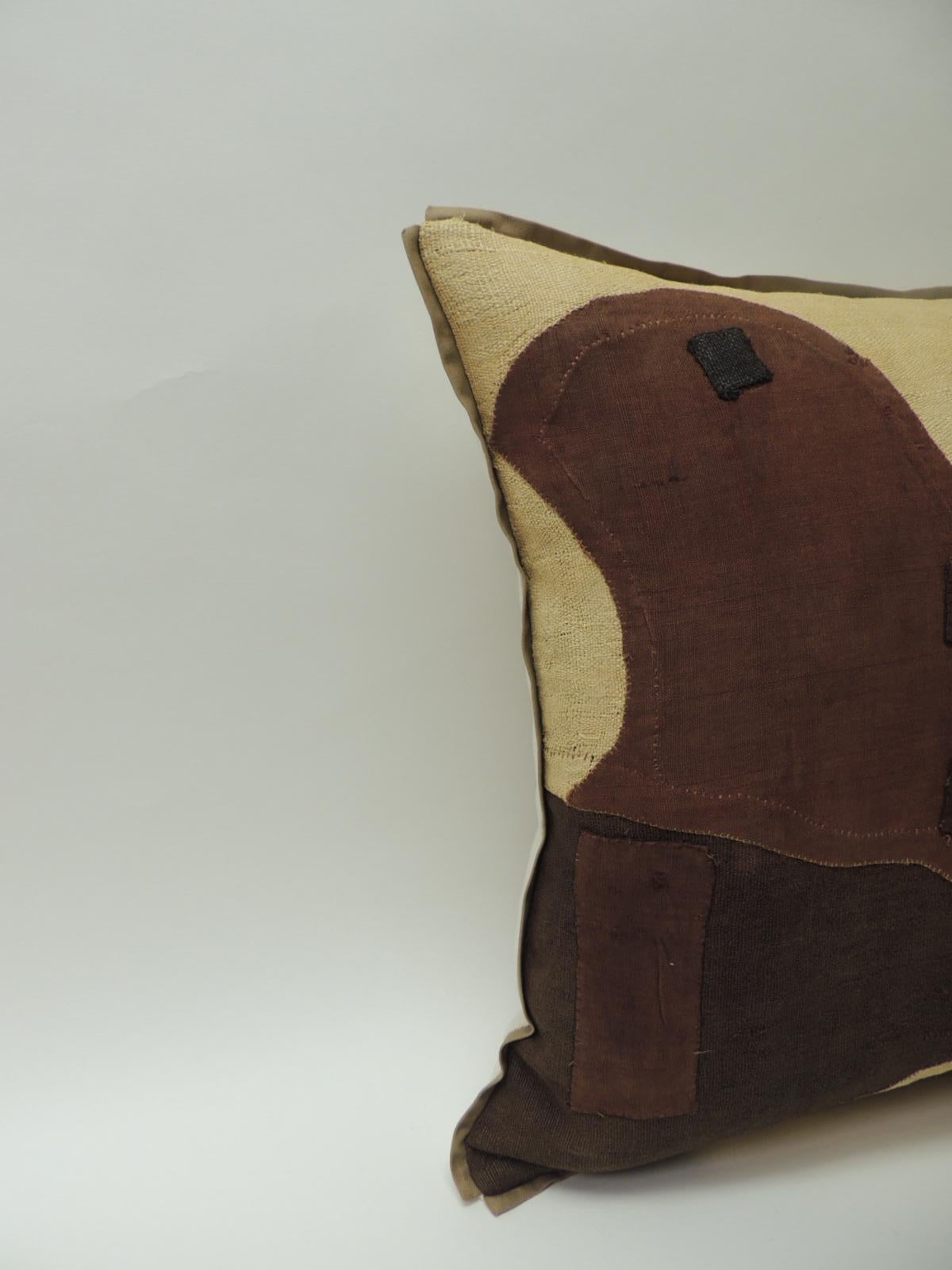 Tribal Applique Raffia Brown and Black Kuba Decorative Pillows Matisse Style