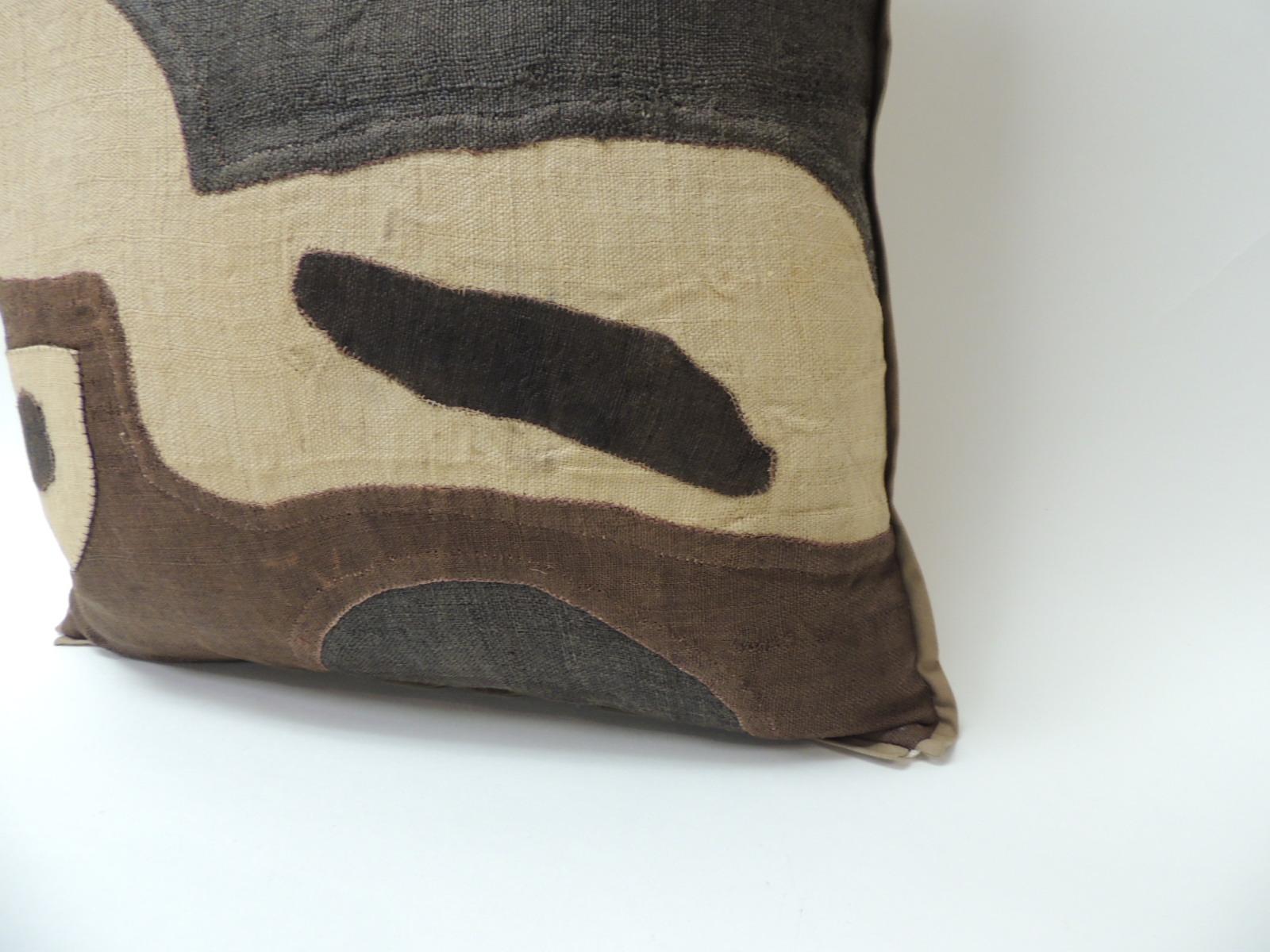 Tribal Applique Raffia Brown and Black Kuba Decorative Pillows Matisse Style