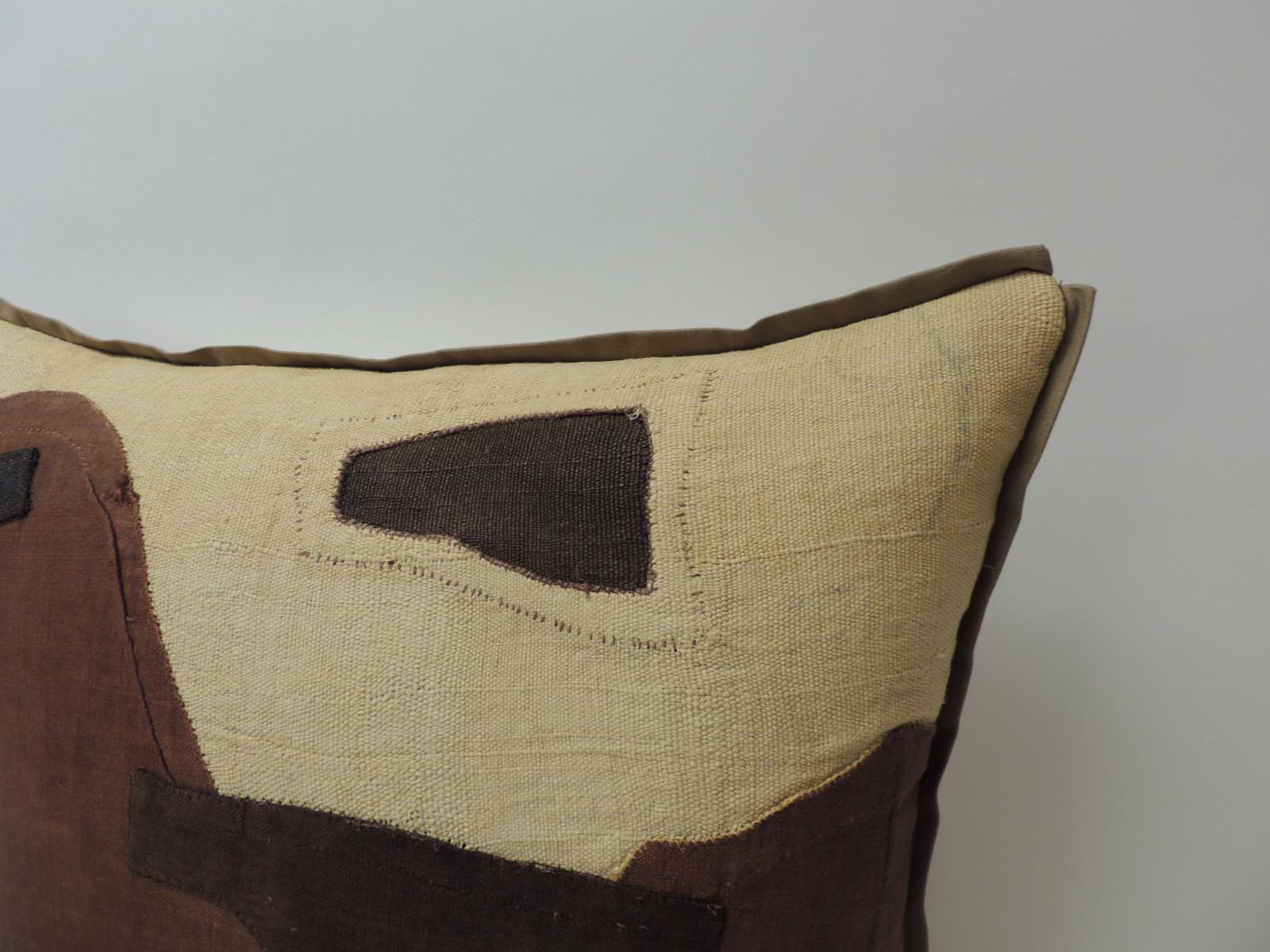 Congolese Applique Raffia Brown and Black Kuba Decorative Pillows Matisse Style