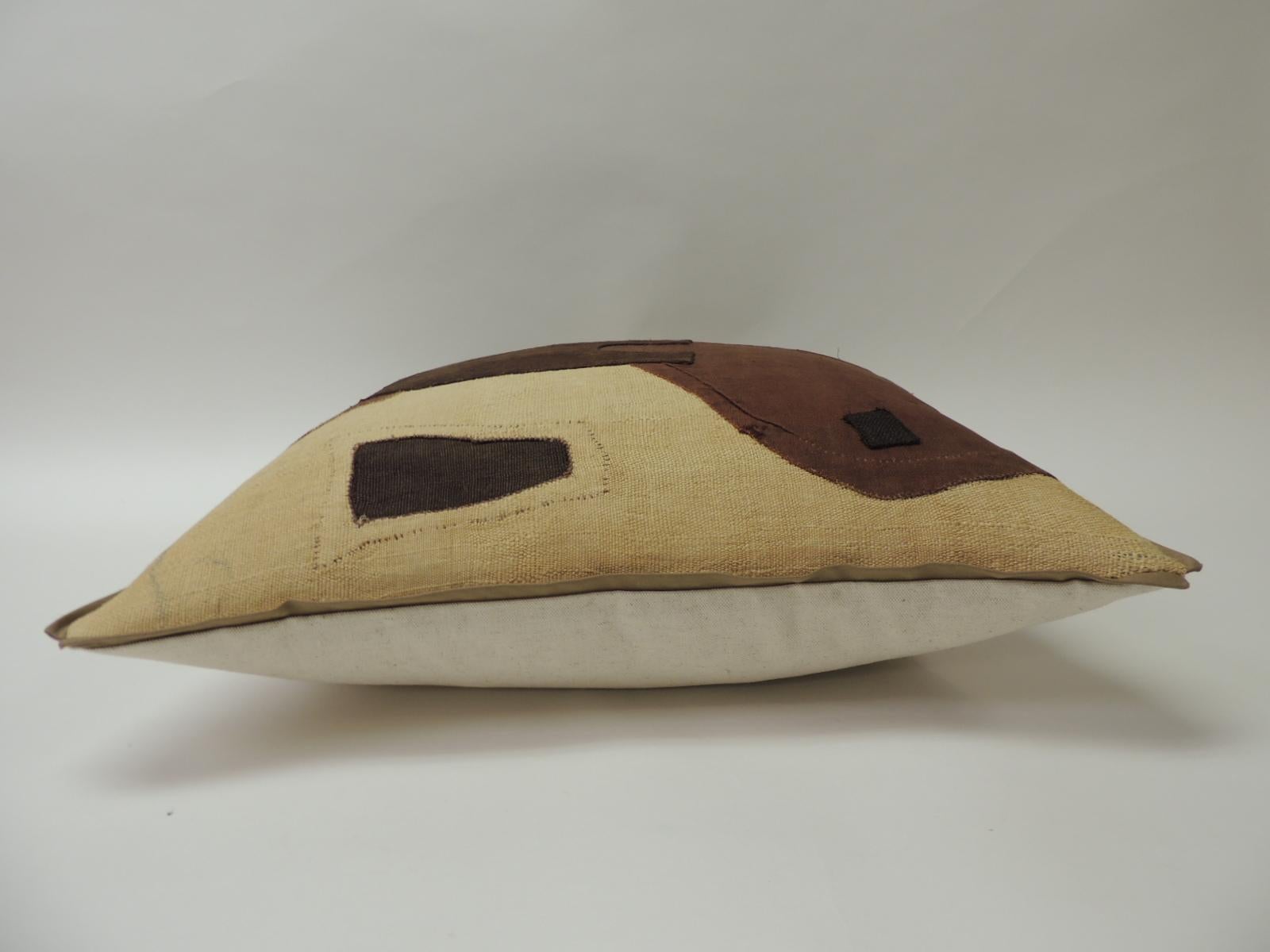 Hand-Crafted Applique Raffia Brown and Black Kuba Decorative Pillows Matisse Style