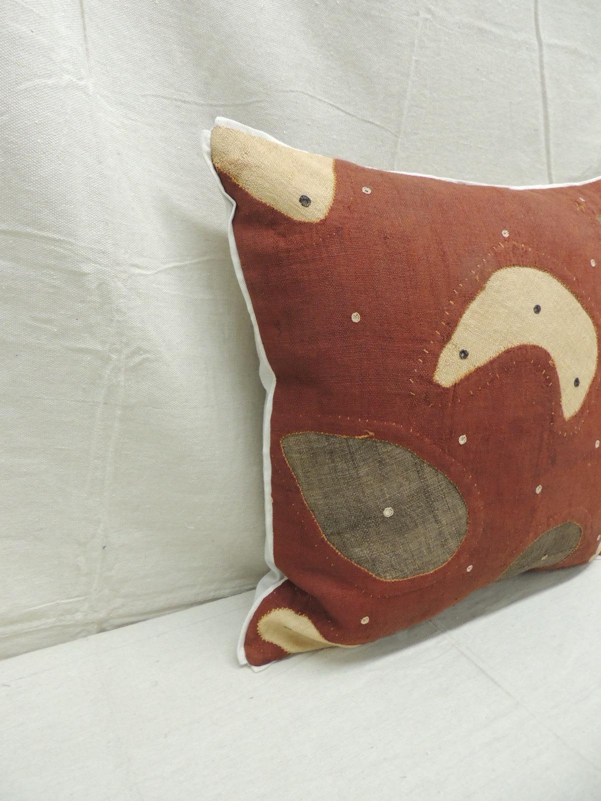 Cuscino Da Terra Rotondo Vintage In Cotone Patchwork Ricamato - Marrone 55 Cm - Fodera Con Cerniera (senza Imbottitura)