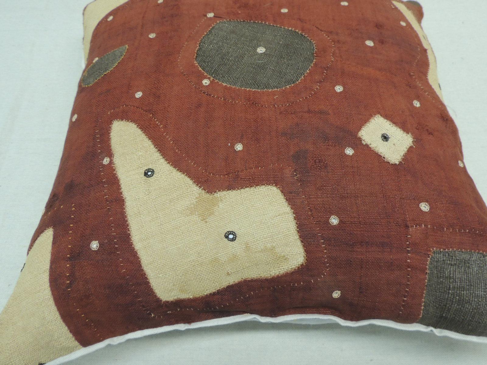 Tribal Applique Raffia Brown and Rust Kuba Decorative Pillows Matisse Style