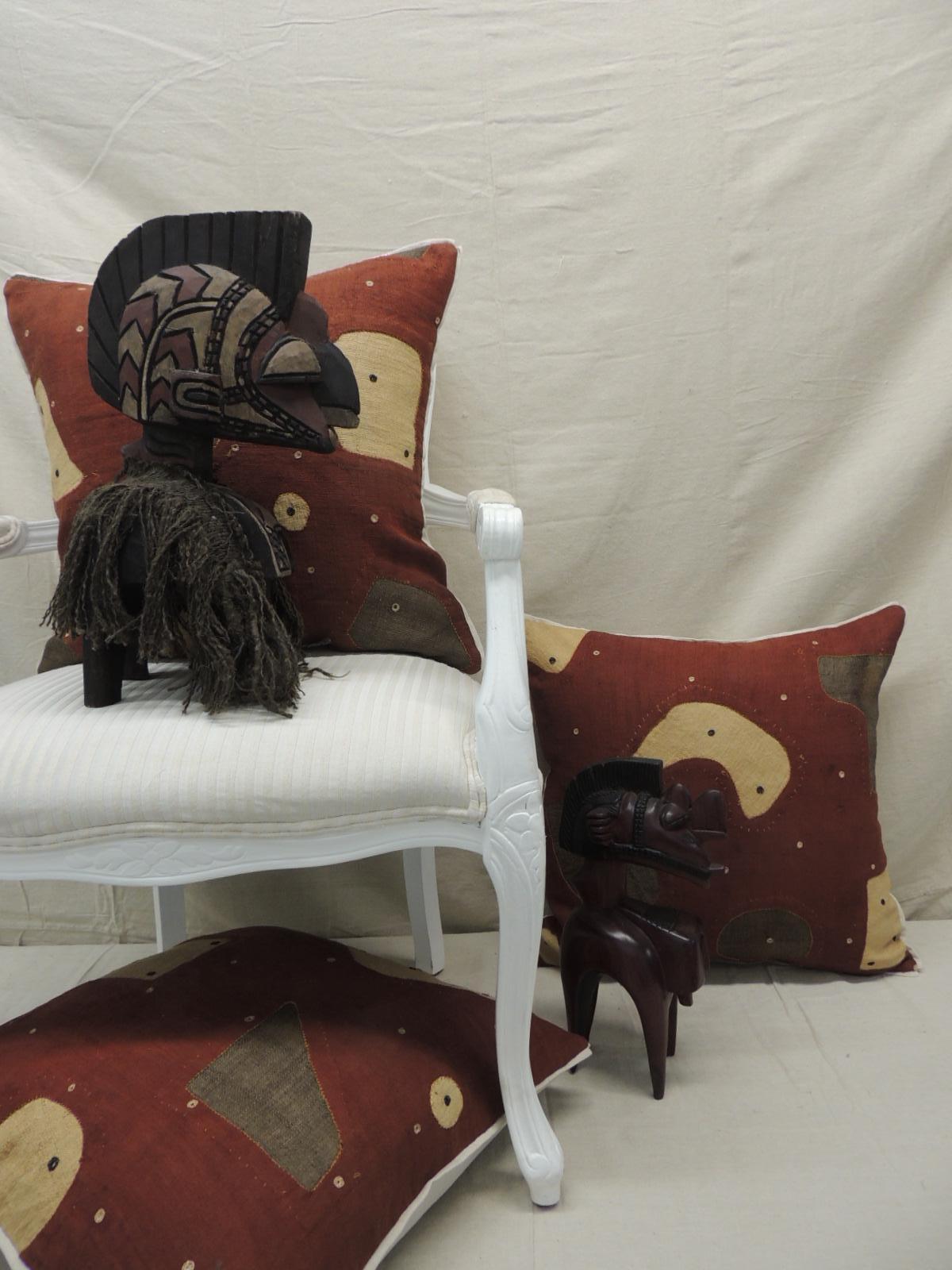 Applique Raffia Brown and Rust Kuba Decorative Pillows Matisse Style 2