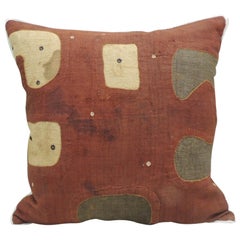 Antique Applique Raffia Brown and Rust Kuba Decorative Pillows Matisse Style