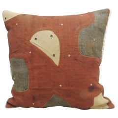 Antique Applique Raffia Brown and Rust Kuba Decorative Pillows Matisse Style