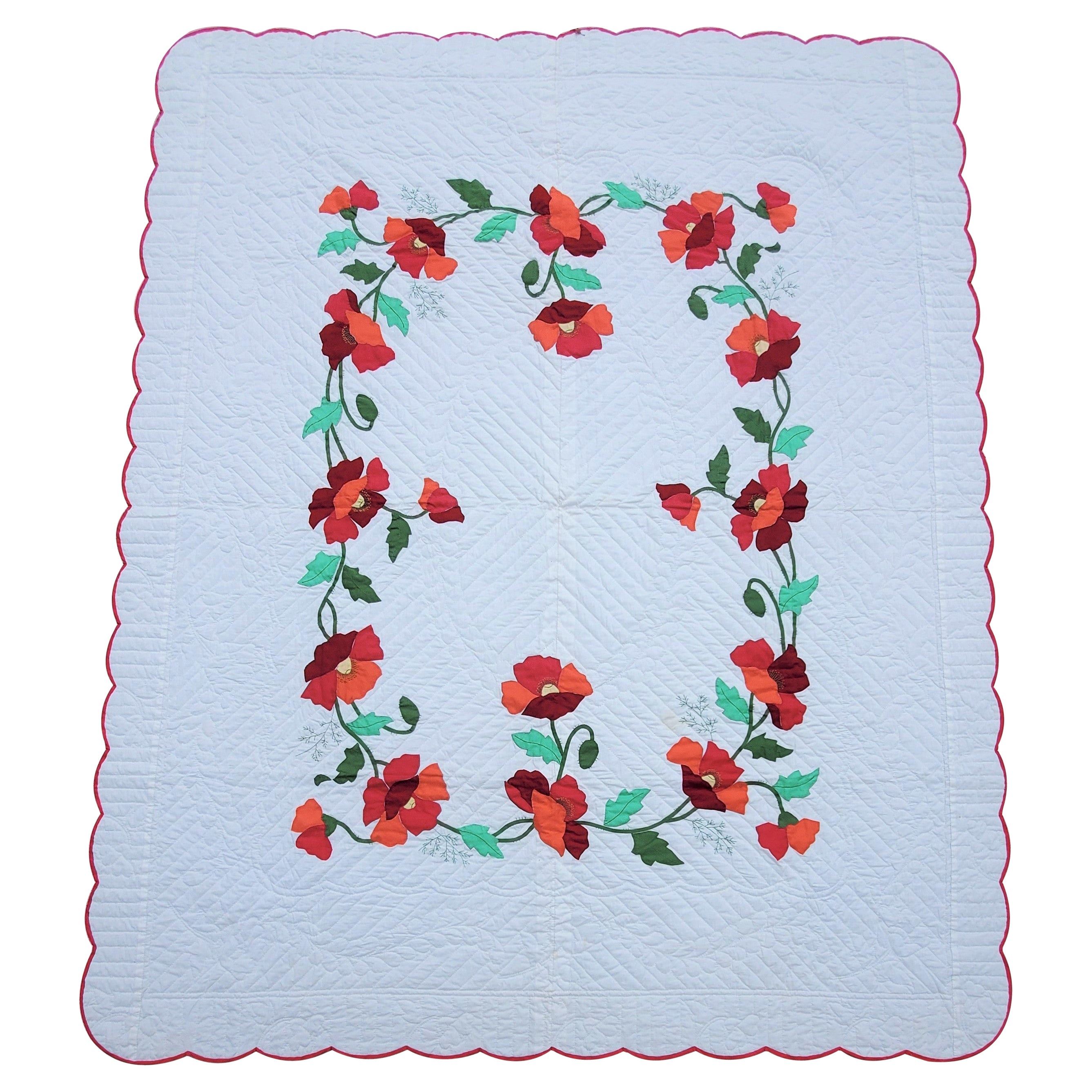 Colcha de rosas apliques Firmada y fechada en 1989 en venta