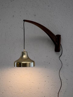 Vintage Scandinavian wall sconce with brass hanging abat-jour