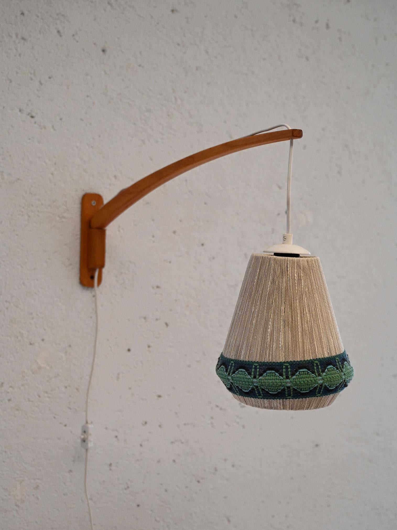 Scandinavian Modern Scandinavian vintage teak and fabric wall sconce For Sale