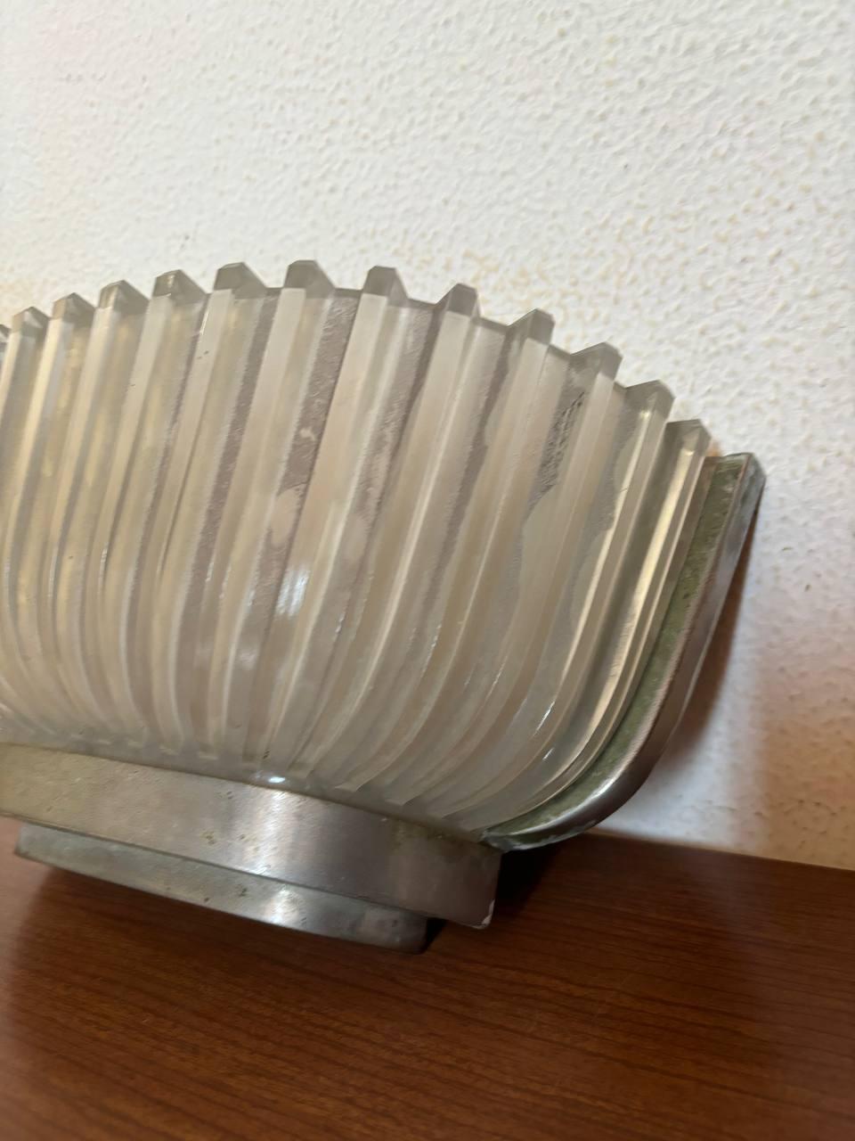 Mid-Century Modern Seguso 1930 brass nickel glass wall sconce For Sale