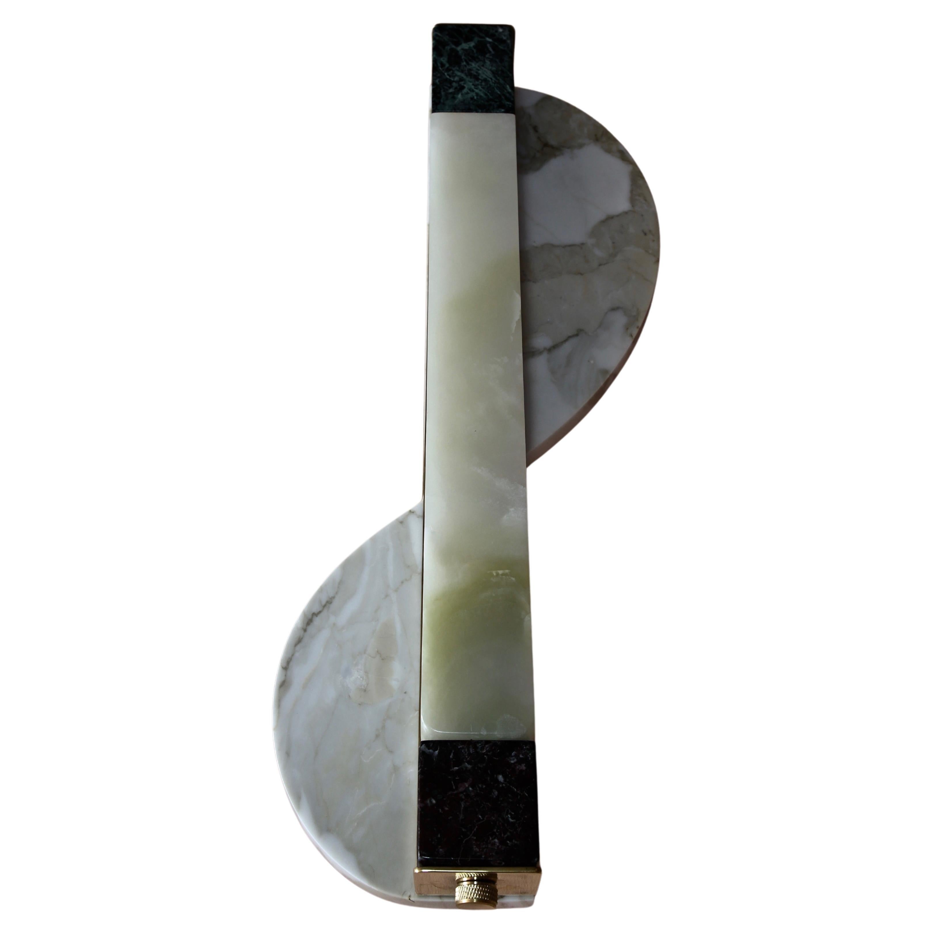 Sinuous wall sconce in onyx, gold calacatta marble, alps green and levanto red  For Sale