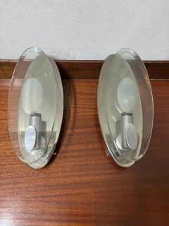 Applique stile Fontana Arte Italia a specchio fumè e verde nilo XX secolo.