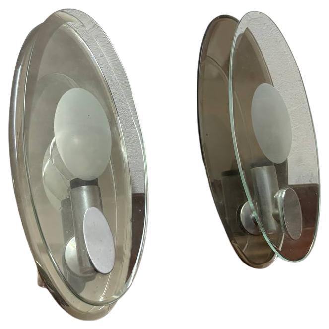 Fontana Arte Italia style wall sconce with smoked mirror and 20th century nile green. For Sale