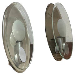 Fontana Arte Italia style wall sconce with smoked mirror and 20th century nile green.