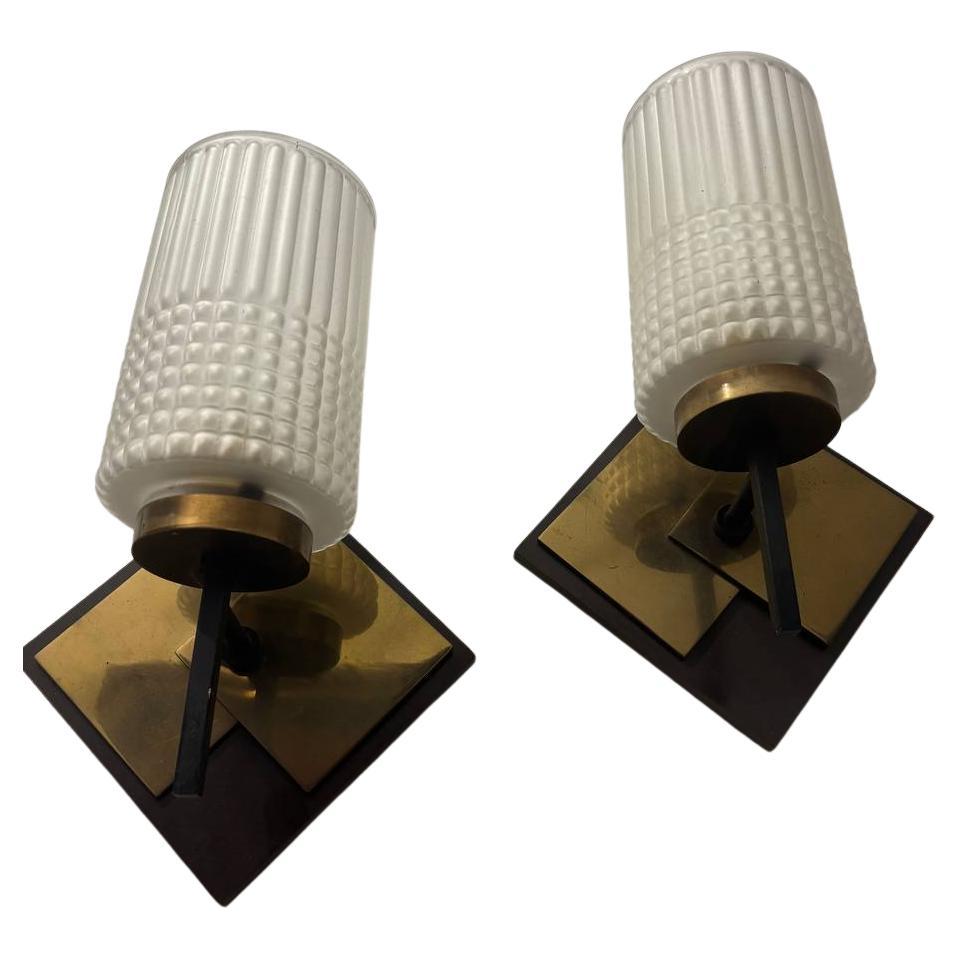 Stilnovo wall sconce  brass  1970 cast iron glass.