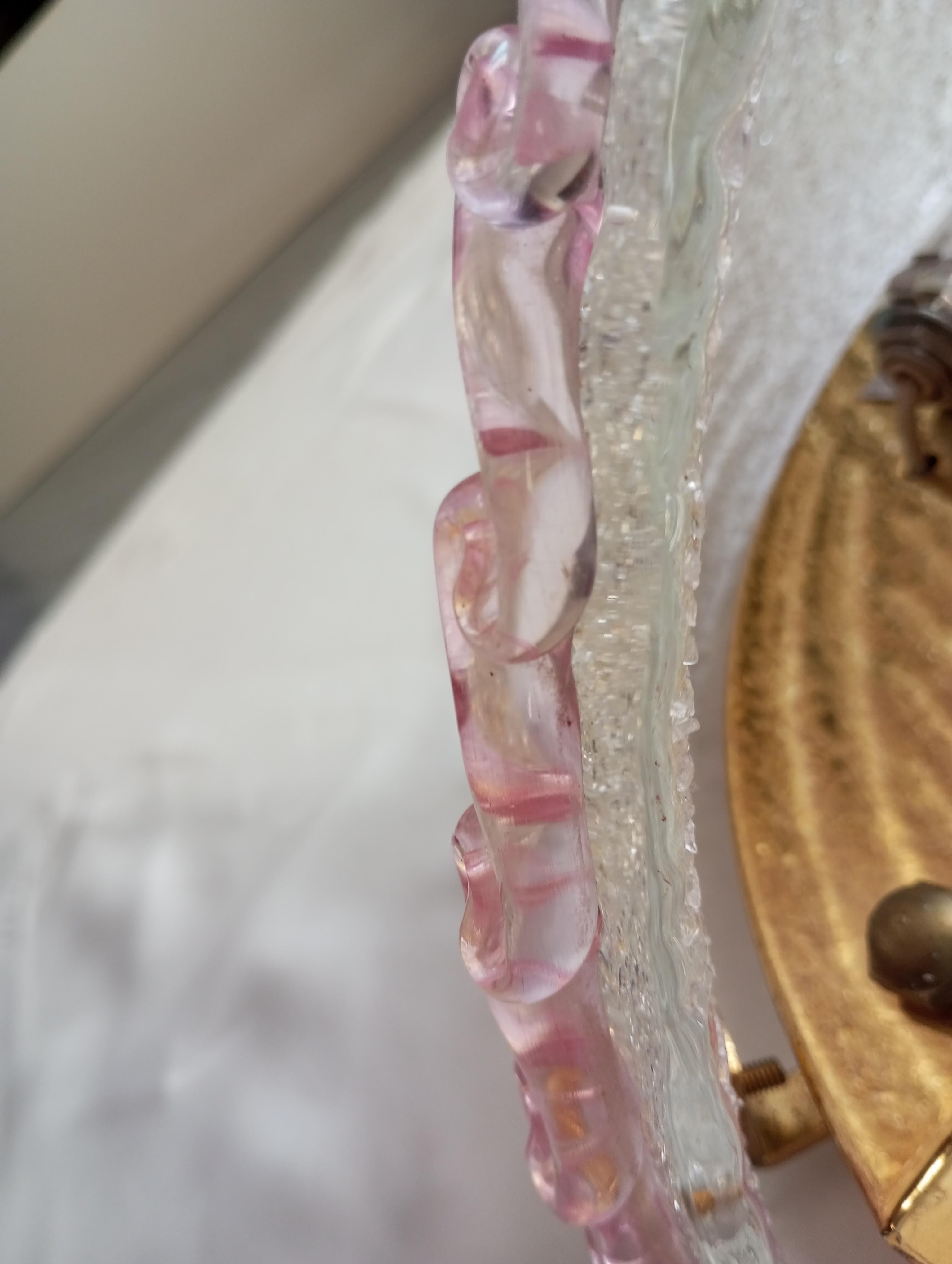 Murano Glass Vintage pink Murano glass wall sconce, 1980s For Sale
