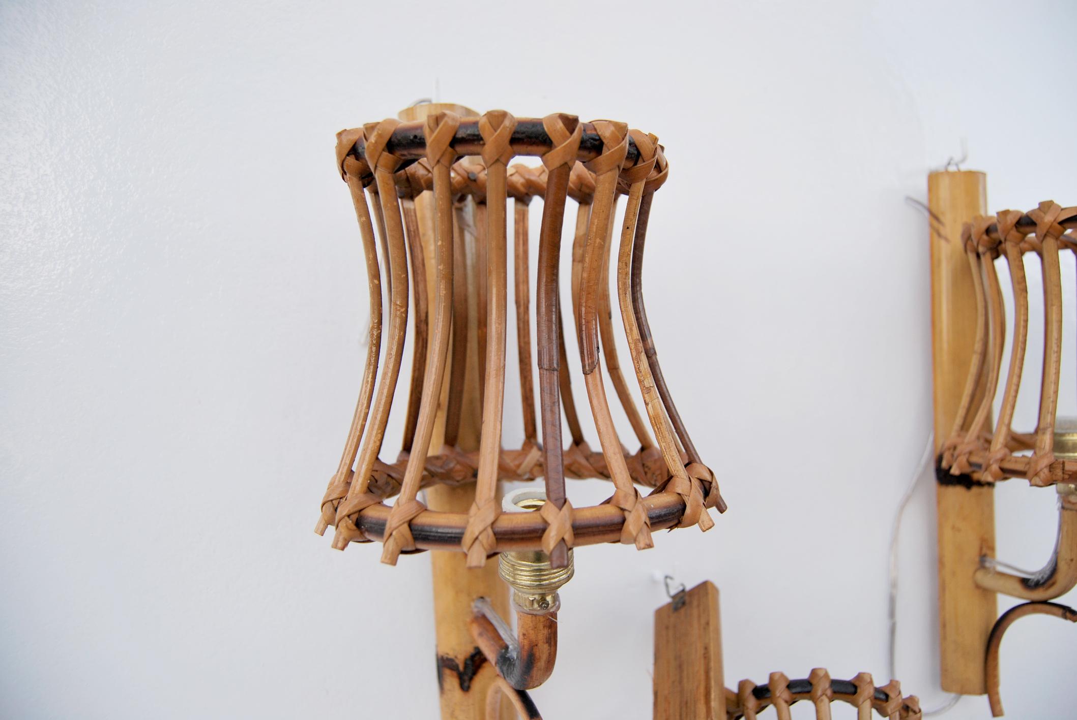 Appliques in vimini e bambu' nello stile di Louis Sognot, Anni' 60  In Good Condition For Sale In Bastia Umbra, IT