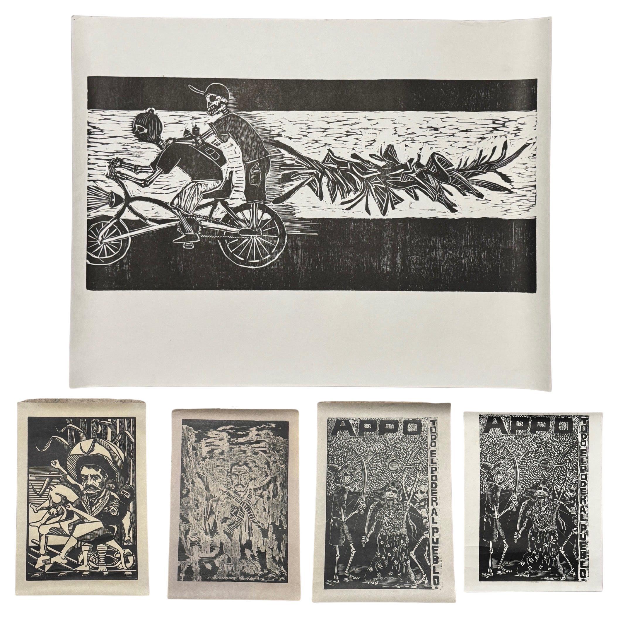 APPO Oaxaca Activist Woodcut Prints, Mexico c. 2006-2010, Set of Five en vente