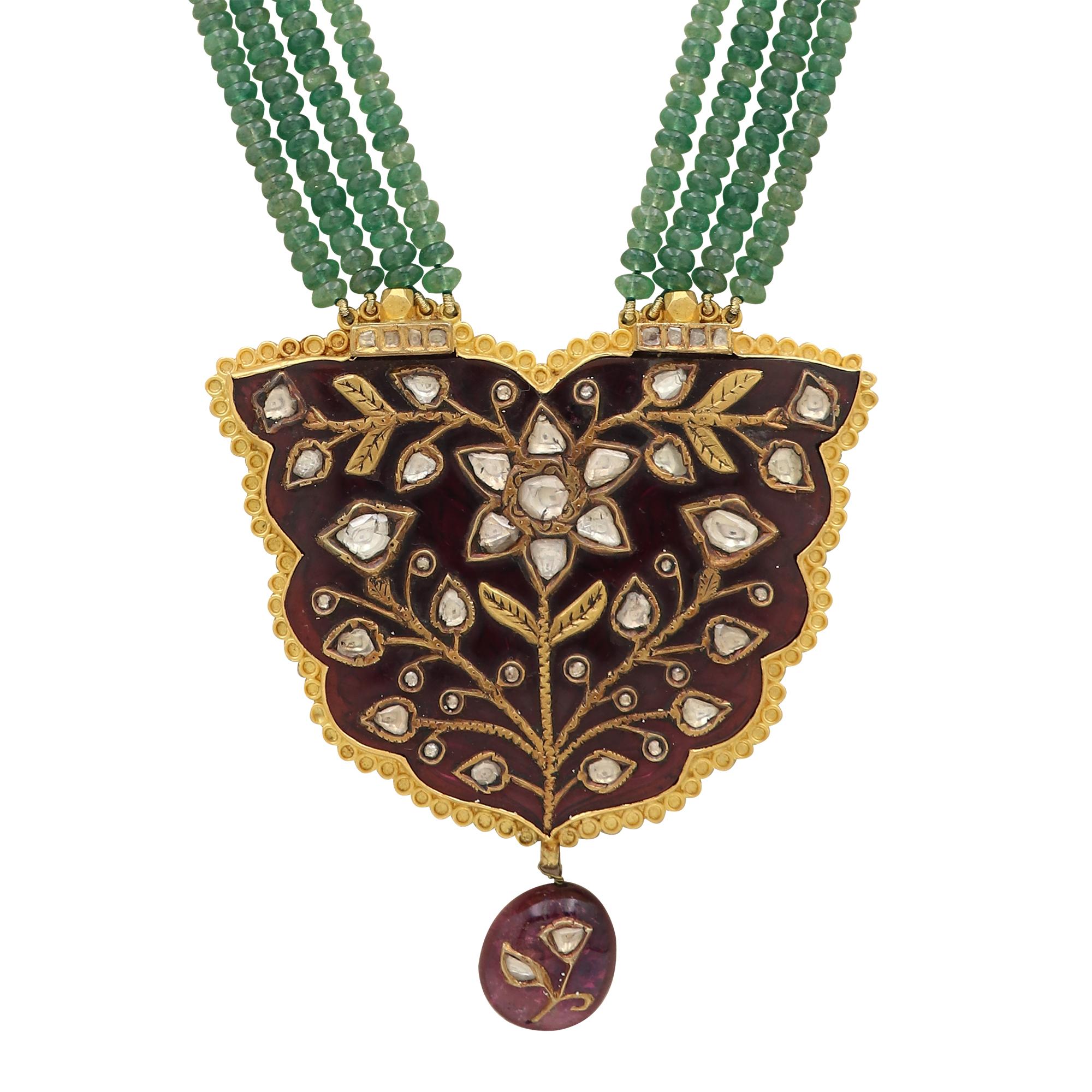 Ciondolo con gemme preziose Navratna in oro 14k con 58,5 carati di diamante in vendita 12